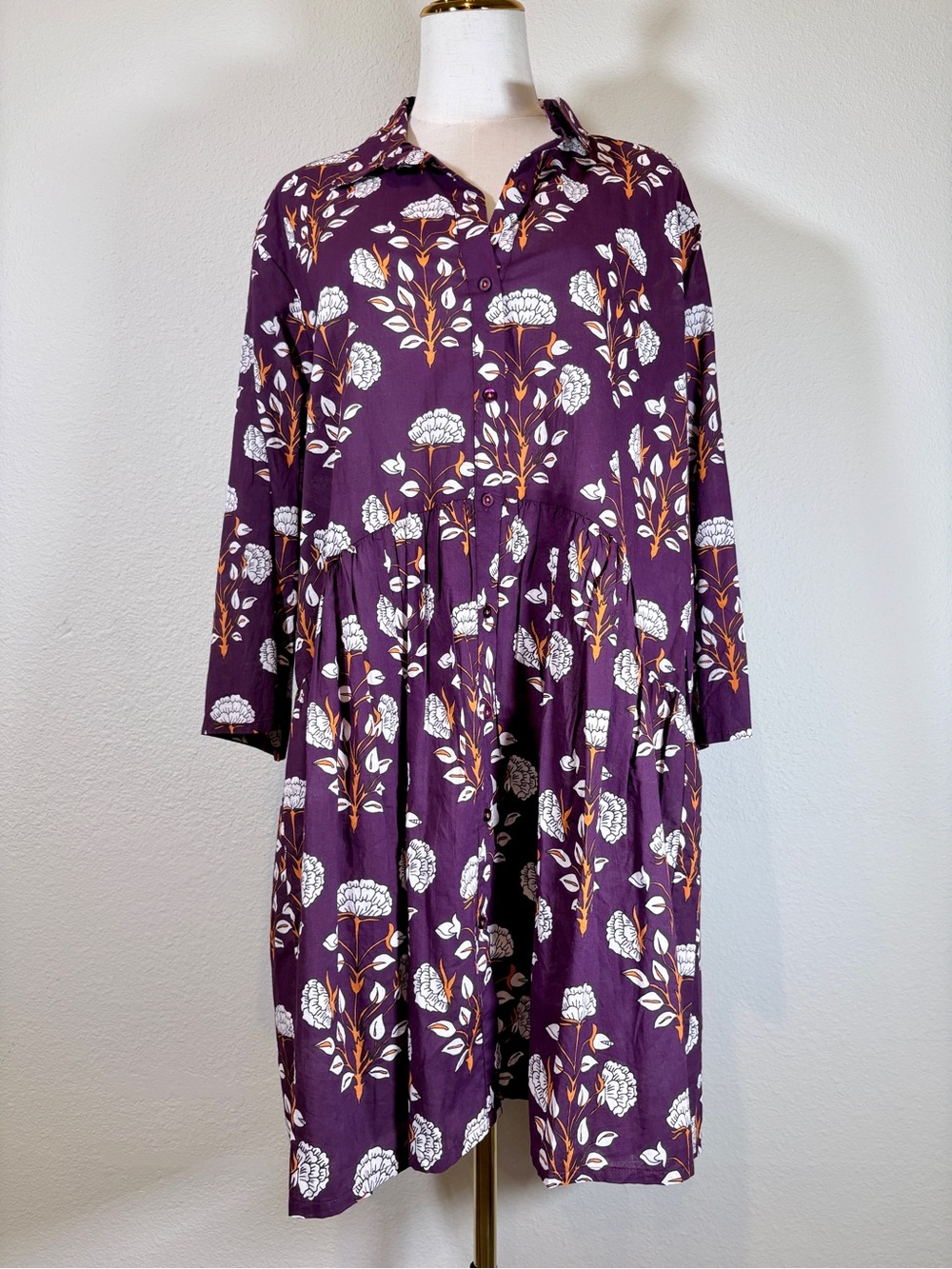 Ro's Garden Deauville Plum Floral Button-Down Dress Size Large - Picture 1 of 11